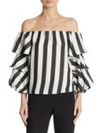 Scripted Off-the-shoulder Striped Ruffle Top