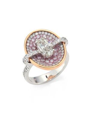 Pleve Pink Burst Diamond & 18k White Gold Oval Opus Ring