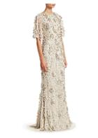 Theia Embellished Flutter-sleeve Tulle Gown