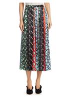 Carven Mixed Print Pleated Silk Skirt