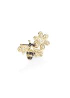 Sydney Evan Bee & Flower 14k Yellow Gold, Sapphire & Two-tone Diamond Left Stud Earring