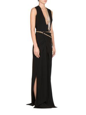 Lanvin Jewelry-embellished V-cut Silk Gown
