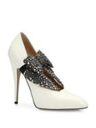 Gucci Elaisa Removable Crystal Bow & Leather Point Toe Pumps