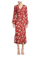 Rixo Colleen Floral Silk Midi Dress