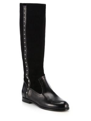 Alexander Mcqueen Studded Leather & Suede Knee-high Boots