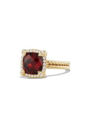 David Yurman Chatelaine Pave Bezel Ring With Garnet And Diamonds In 18k Yellow Gold