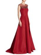 Pamella Roland Embellished Pleated Gown