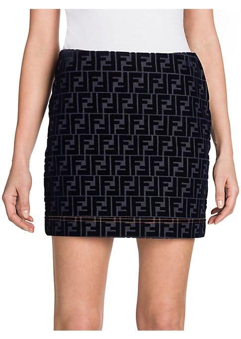 Fendi Denim Velvet Logo Mini Skirt