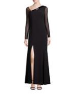 Laundry By Shelli Segal Platinum Beaded Asymmetrical Gown