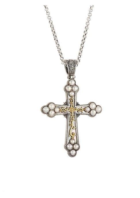 Konstantino Thalia 18k Yellow Gold, Sterling Silver & 2.67mm-3.72mm Mother-of-pearl Cross Pendant