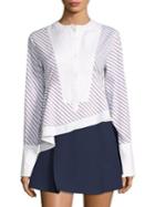 Carven Asymmetrical Striped Poplin Cotton Top