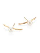 Zoe Chicco 6mm White Freshwater Pearl & 14k Yellow Gold Curved Bar Staple Stud Earrings
