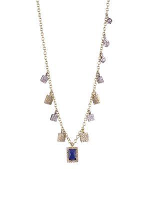 Meira T Blue Sapphire Charm & Diamond, Yellow Gold Necklace