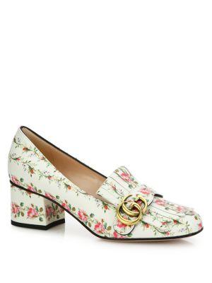 Gucci Marmont Gg Kiltie Rose-print Leather Loafers