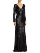 Theia Long Sleeve Sequin Gown