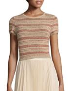 Alice + Olivia Baylor Textured Striped Cropped Top