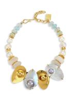 Lizzie Fortunato Puglia 18k Goldplated 18mm Baroque Pearl, Quartz, & Aquamarine Shell Bib Necklace