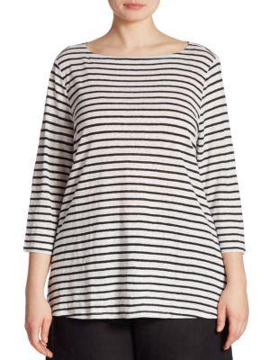 Eileen Fisher, Plus Size Striped Organic Linen Tunic