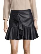 Rebecca Taylor Faux Leather Ruffle Skirt