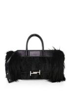 Tod's Double T Small Fur & Leather Satchel