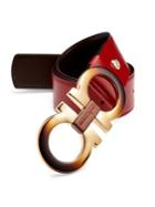 Salvatore Ferragamo Coated Brass Buckle Calfskin Leather Belt