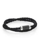Tateossian Leather, Carbon Fiber & Sterling Silver Bicolor Braided Bracelet