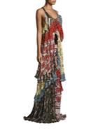 Roberto Cavalli Long Silk Patchwork Dress