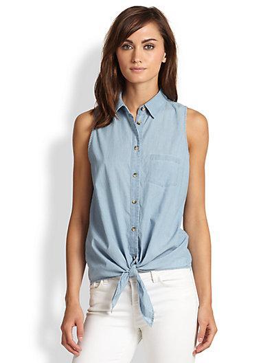 Equipment Mina Tie-front Sleeveless Chambray Shirt