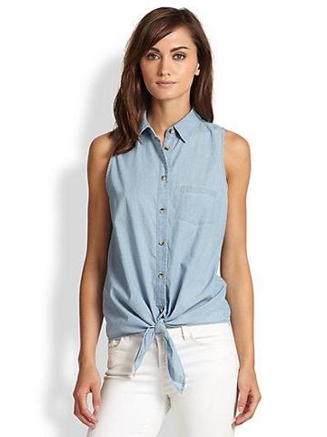 Equipment Mina Tie-front Sleeveless Chambray Shirt