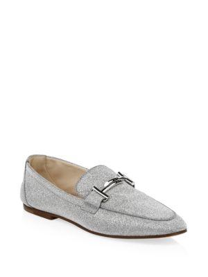 Tod's Double T Glittered Leather Loafers
