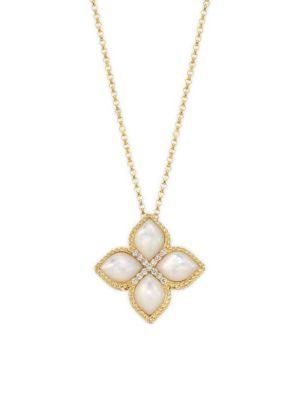 Roberto Coin Venetian Princess Diamonds, Mother-of-pearl & 18k Yellow Gold Pendant Necklace