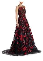 Oscar De La Renta Sleeveless Tulle Sequin Floral Gown