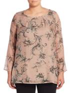 Marina Rinaldi, Plus Size Bembo Silk Chiffon Floral-print Blouse