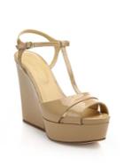 Sergio Rossi Edwige Patent Leather T-strap Wedge Sandals