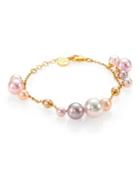 Majorica 6mm-12mm White, Champagne, Nuage & Rose Round Pearl Charm Bracelet