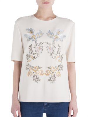 Stella Mccartney Stretch Cady Embroidered Floral Top