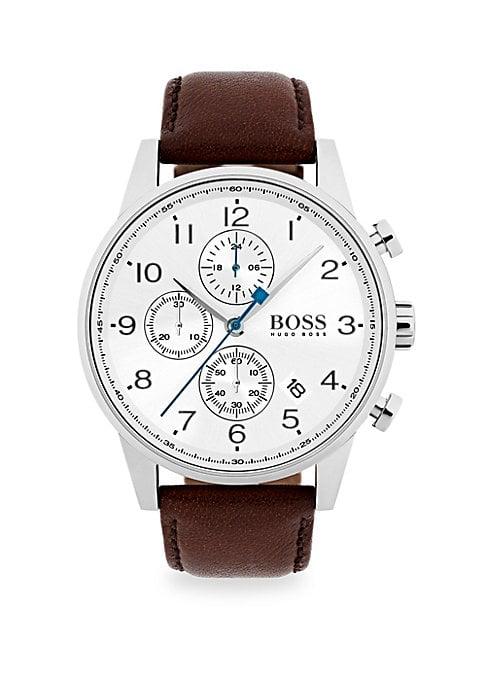 Hugo Boss Navigator Stainless Steel Chronograph Dark Brown Strap Watch