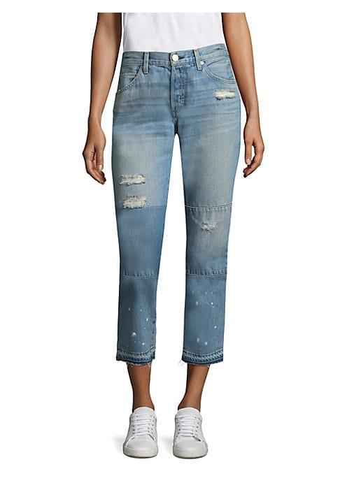 Amo Distressed Patched Tomboy Cropped Jeans