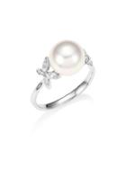 Majorica Silver 9mm Round Pearl & Crystal Butterfly Ring