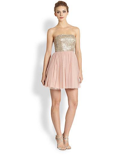 Aidan Mattox Strapless Beaded-top Tulle Dress