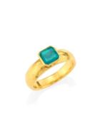 Gurhan Rainbow Hue 24k Gold Square Faceted Emerald Ring