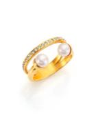 Vita Fede After Dark 5mm-5.5mm White Akoya Pearl & Crystal Double-band Ring