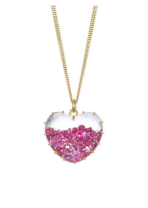 Renee Lewis 18k Yellow Gold & Rubies Heart Pendant Necklace
