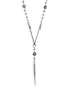Chan Luu 4mm Cultured Freshwater Pearl, Pyrite & Mystic Lab Dagger Necklace