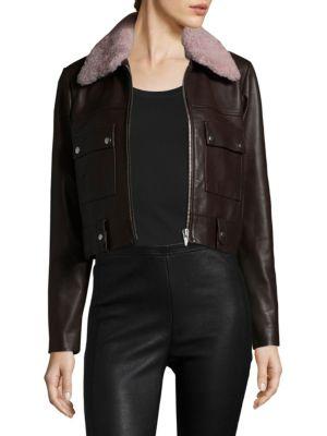 Veda Freeman Shearling Collar Leather Jacket