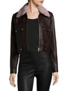 Veda Freeman Shearling Collar Leather Jacket
