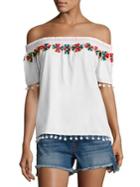 Christophe Sauvat Smoke Embroidered Off-the-shoulder Top