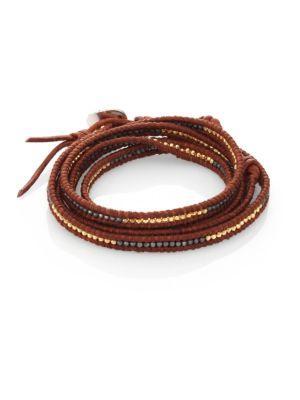Chan Luu Two-tone Beaded Leather Multi-row Wrap Bracelet/brown
