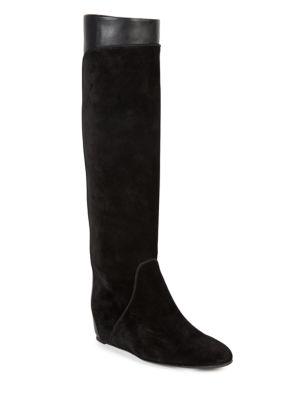 Lanvin Suede & Leather Tall Hidden-wedge Boots