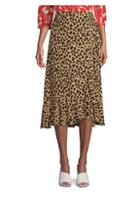 Rixo Silk Gracie Leopard Wrap Midi Skirt